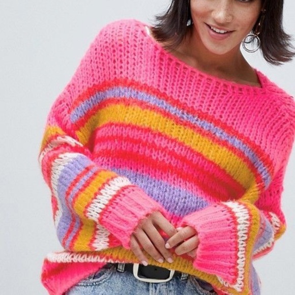 Stradivarius stripe neon sweater size small - Picture 7 of 7